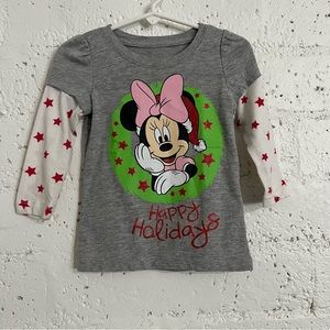 5/$25 Disney  Girls T Shirt 2 T Gray Minnie Stars Christmas Long Sleeve Wreath